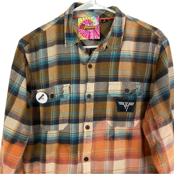 Van Halen Band Flannel Shirt Mens Large Unisex Upcycled Handmade Button Down - Picture 3 of 13